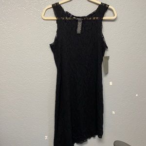Kenneth Cole Womens M Elegant Black Sleeveless Asymmetrical Lacy Dress Lined NWT